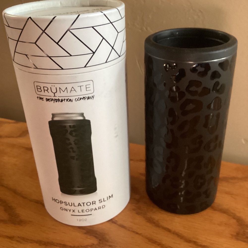Brumate  Hopsulator Slim Can Cooler Tumbler  12 oz Drink Holder  Onyx Leopard
